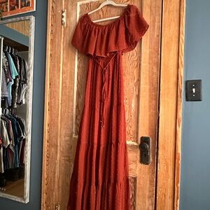 Baltic Born Off-Shoulder Maxi Dress in Rust